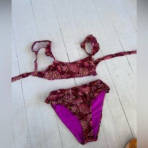 Anthropologie bikini floral bathing suit swim purple Small